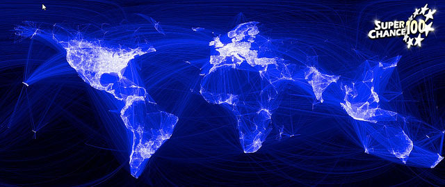 Photographie d'une carte représentant le mouvement des populations.