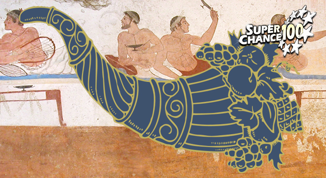 Montage représentant la corne d'abondance sur une fresque grecque.